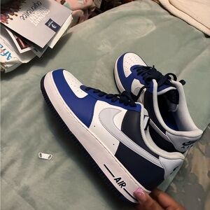 Nike Blue and White Low-Top Sneakers with Mesh Upper